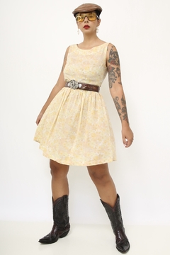 Vestido amarelo outono flores vintage - loja online