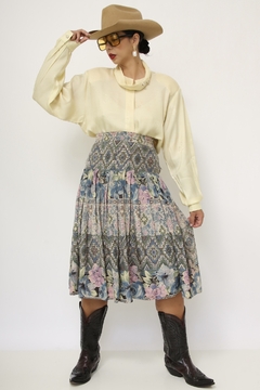 Saia midi verde estampa vintage - loja online