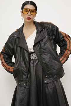 Jaqueta couro esportiva preta laranja - comprar online