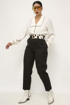 Calça preta linho vintage cintura alta - comprar online