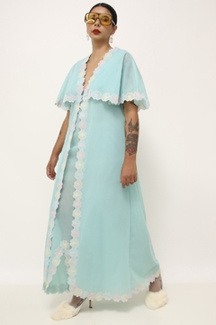 Cojunto Robe + Camisola azul bordado vintage - loja online