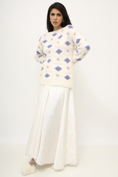 Tricot creme com flores colorida - loja online