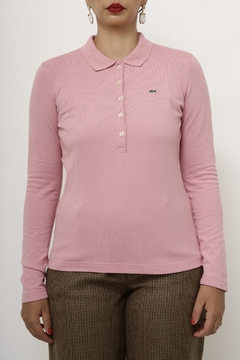 Polo LACOSTE rosa manga longa