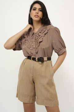 Camisa marrom bordado vintage - loja online