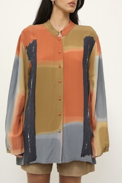 Camisa maxi laranja com azul vintage - comprar online