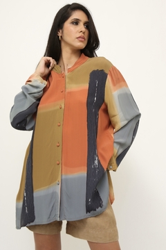 Camisa maxi laranja com azul vintage