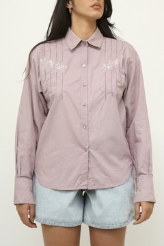 Camisa linho lilas bordada - comprar online