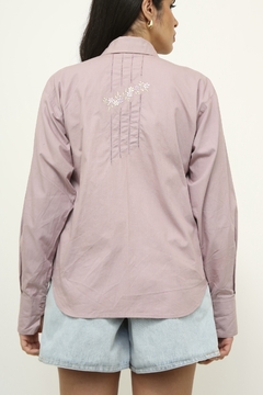 Camisa linho lilas bordada - loja online