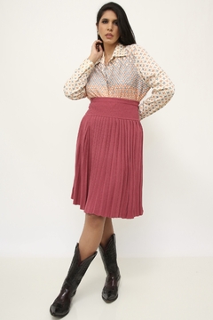 Saia tricot vintage rosa plissada - comprar online