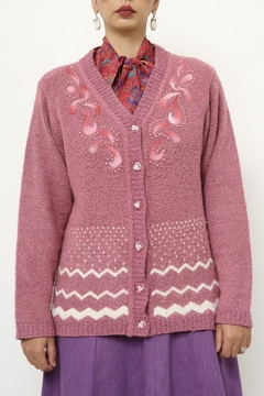 Cardigan rosa bordado vintage - loja online