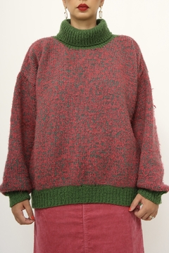 Pulover tricot grosso rosa e verde - loja online