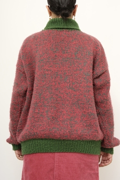 Pulover tricot grosso rosa e verde - Capichó Brechó