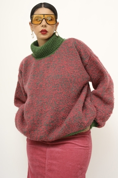 Imagem do Pulover tricot grosso rosa e verde
