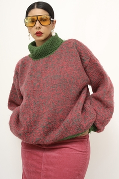 Pulover tricot grosso rosa e verde - comprar online