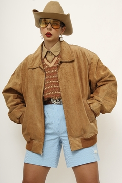 Jaqueta couro bomber vintage classica marrom