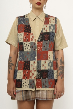 Colete recortes estampa tricot vintage - loja online