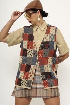 Colete recortes estampa tricot vintage na internet