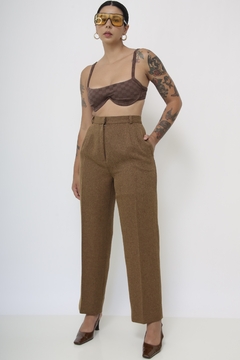 Calça lã vintage marrom cintura alta - comprar online
