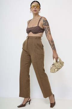 Calça lã vintage marrom cintura alta - loja online