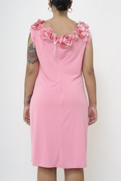 Vestido rosa flores plumas vintage - comprar online