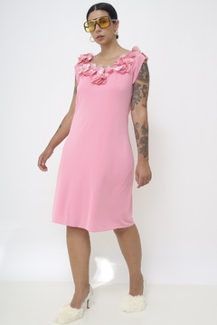 Vestido rosa flores plumas vintage - loja online