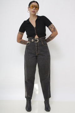 Imagem do Calça cintura alta preta jeans bag vintage