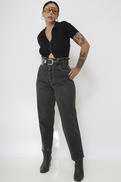 Calça cintura alta preta jeans bag vintage