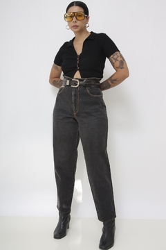 Calça cintura alta preta jeans bag vintage - comprar online