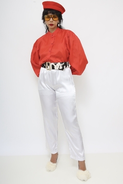 Calça cetim branca cintura alta - loja online