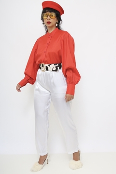 Calça cetim branca cintura alta - comprar online