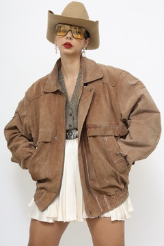 Jaqueta couro camurça marrom - comprar online