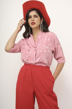 Imagem do Blusa rosa acetinada vintage