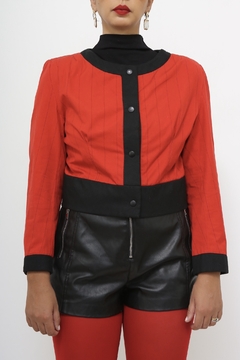 Casaco vermelho riscas preto vintage - loja online