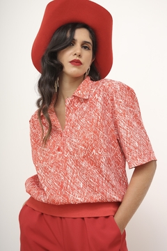 Camisa vermelha com branco pala vintage - loja online