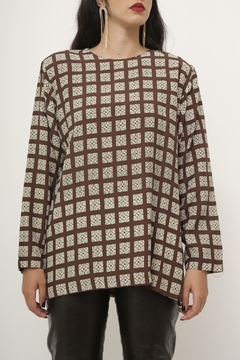 Blusa marrom quadrados vintage - comprar online