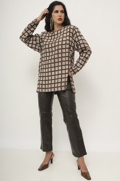 Blusa marrom quadrados vintage - comprar online