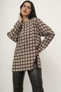 Blusa marrom quadrados vintage - loja online