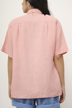 Camisa linho vintage rosa pesponto - loja online