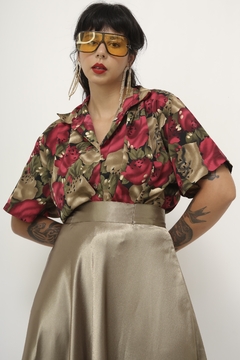 Camisa estampada vermelho verde vintage - comprar online