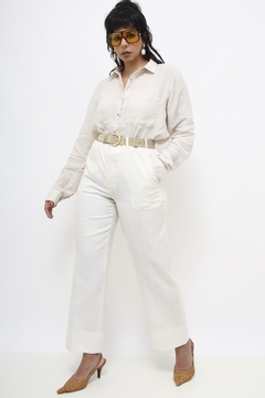 Calça branca 100 % linho cintura alta - loja online