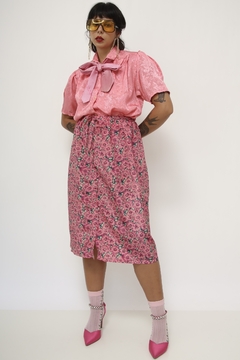 Saia rosa floral midi - comprar online