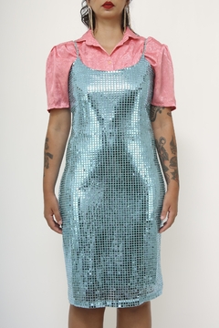 Vestido azul lantejoula vintage - loja online