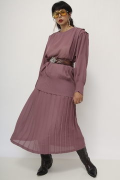 Conjunto Saia + Blusa plissado roxo vintage - loja online