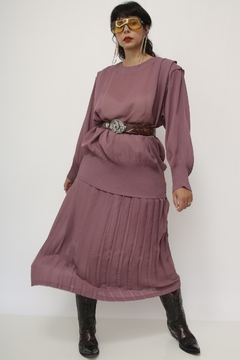 Conjunto Saia + Blusa plissado roxo vintage - comprar online