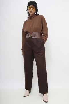 Calça marrom cintura alta alfaiataria - loja online