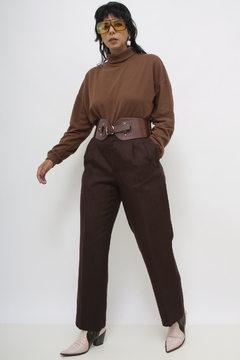 Calça marrom cintura alta alfaiataria - comprar online