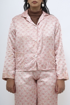 Conjunto de pijama rosa estampado calça + blusa na internet