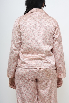 Conjunto de pijama rosa estampado calça + blusa - loja online