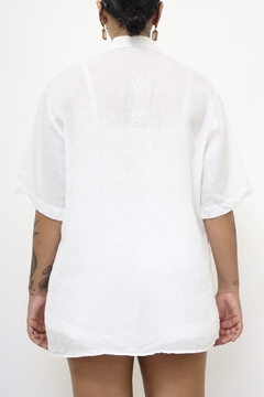 Camisa branca bordado 100% linho - comprar online