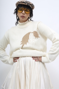 Pulover perolado tricot recortes folhas marrom - comprar online